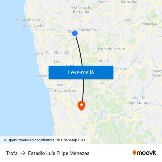 Trofa to Estádio Luís Filipe Menezes map