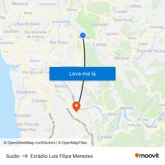 Suzão to Estádio Luís Filipe Menezes map