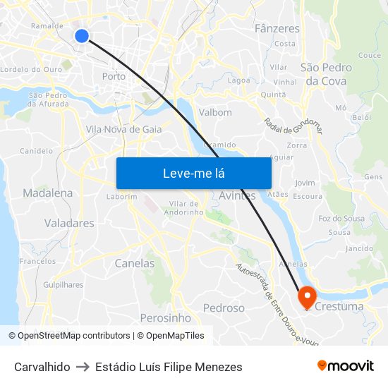 Carvalhido to Estádio Luís Filipe Menezes map