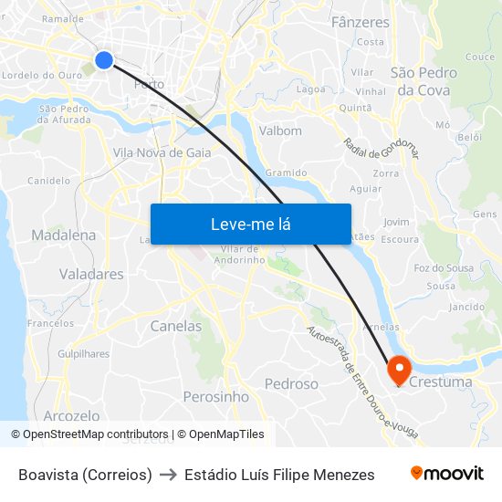 Boavista (Correios) to Estádio Luís Filipe Menezes map