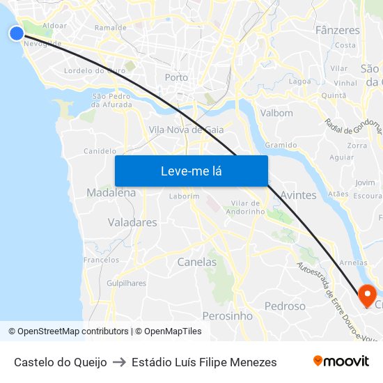 Castelo do Queijo to Estádio Luís Filipe Menezes map