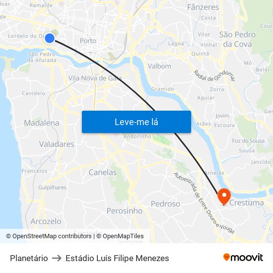 Planetário to Estádio Luís Filipe Menezes map