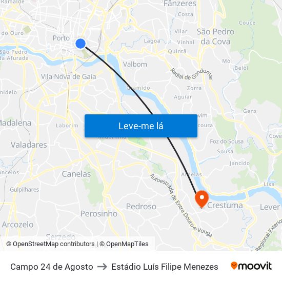 Campo 24 de Agosto to Estádio Luís Filipe Menezes map