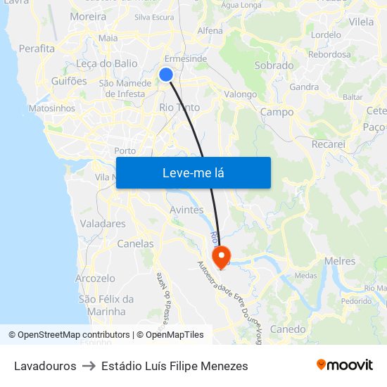 Lavadouros to Estádio Luís Filipe Menezes map