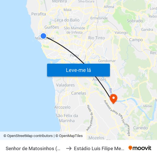 Senhor de Matosinhos (Metro) to Estádio Luís Filipe Menezes map