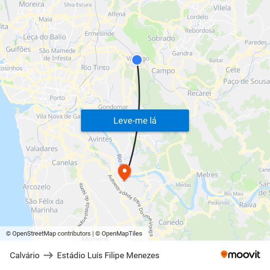 Calvário to Estádio Luís Filipe Menezes map