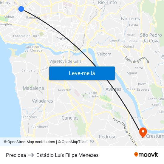 Preciosa to Estádio Luís Filipe Menezes map