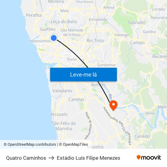 Quatro Caminhos to Estádio Luís Filipe Menezes map
