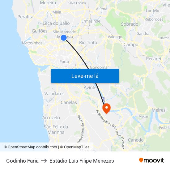 Godinho Faria to Estádio Luís Filipe Menezes map