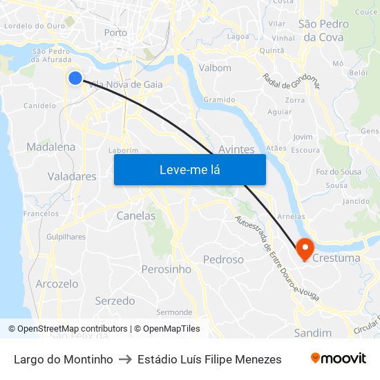 Largo do Montinho to Estádio Luís Filipe Menezes map