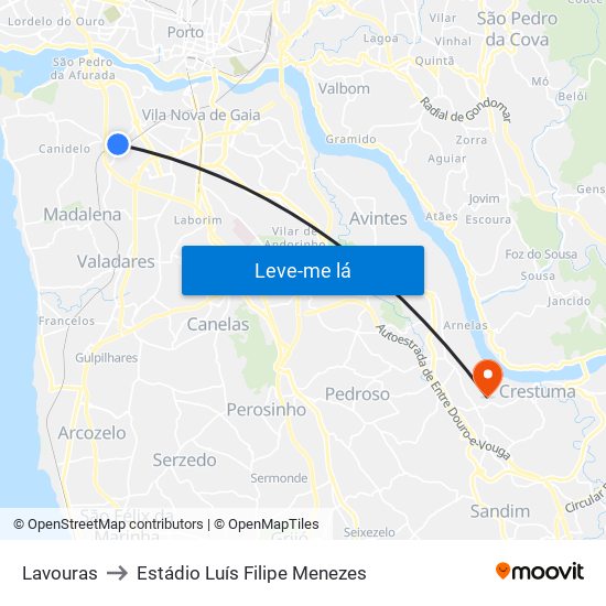 Lavouras to Estádio Luís Filipe Menezes map