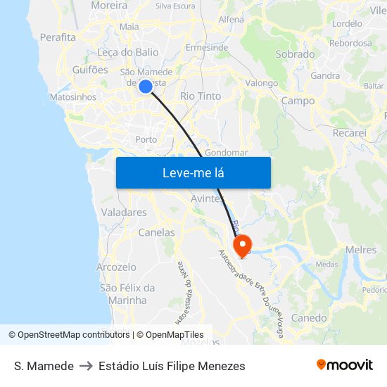 S. Mamede to Estádio Luís Filipe Menezes map