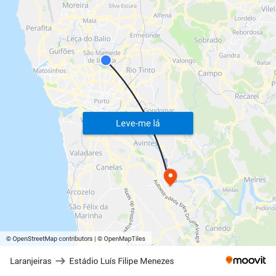 Laranjeiras to Estádio Luís Filipe Menezes map