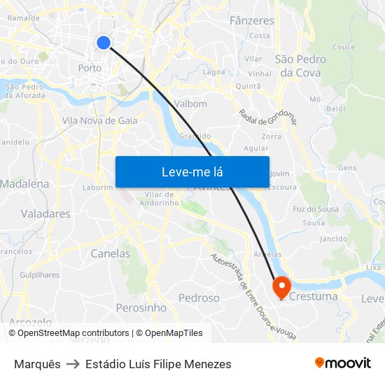 Marquês to Estádio Luís Filipe Menezes map