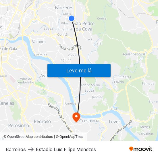 Barreiros to Estádio Luís Filipe Menezes map