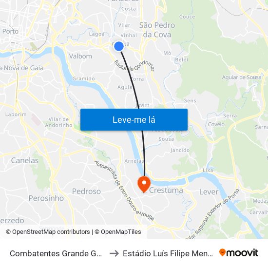 Combatentes Grande Guerra to Estádio Luís Filipe Menezes map
