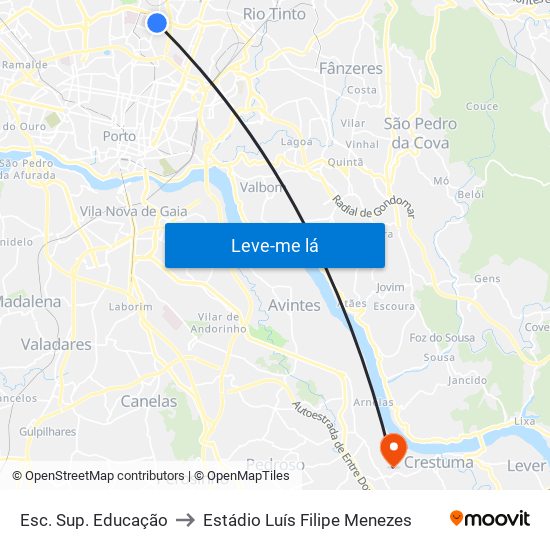 Esc. Sup. Educação to Estádio Luís Filipe Menezes map