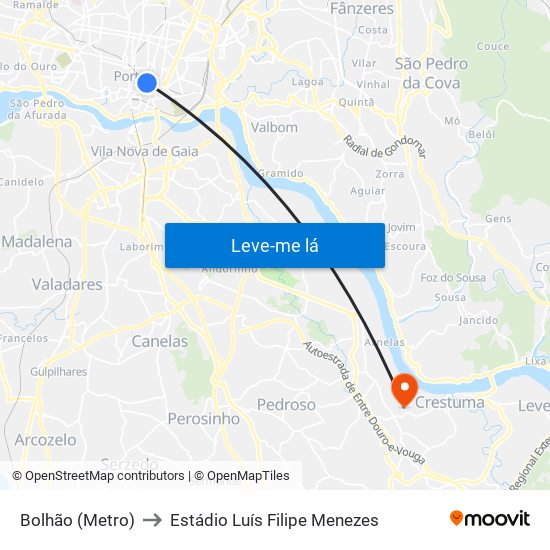 Bolhão (Metro) to Estádio Luís Filipe Menezes map