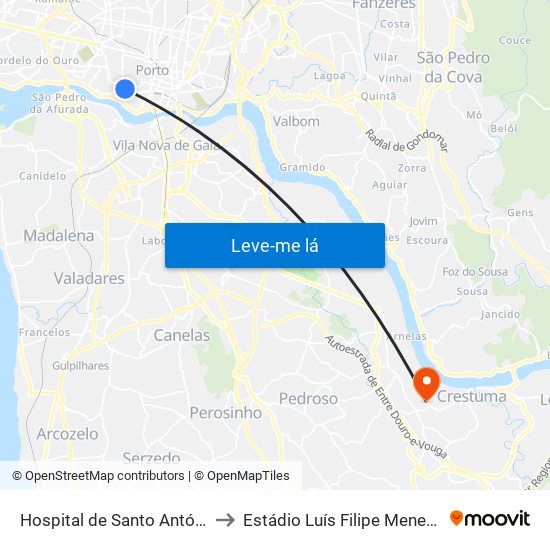 Hospital de Santo António to Estádio Luís Filipe Menezes map