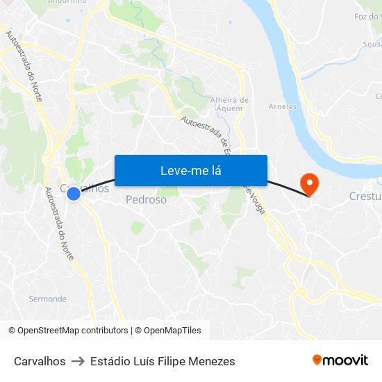 Carvalhos to Estádio Luís Filipe Menezes map