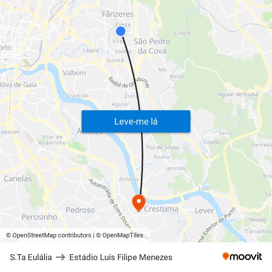 S.Ta Eulália to Estádio Luís Filipe Menezes map