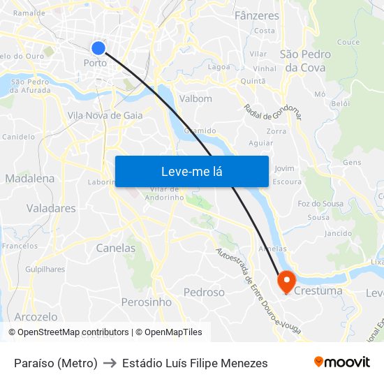 Paraíso (Metro) to Estádio Luís Filipe Menezes map