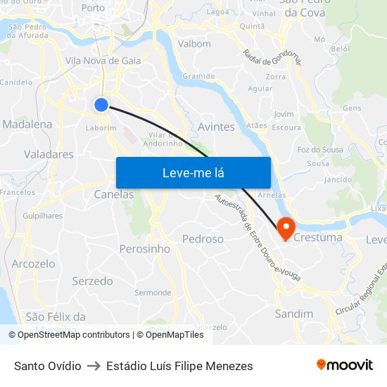 Santo Ovídio to Estádio Luís Filipe Menezes map