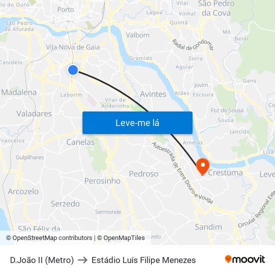 D.João II (Metro) to Estádio Luís Filipe Menezes map