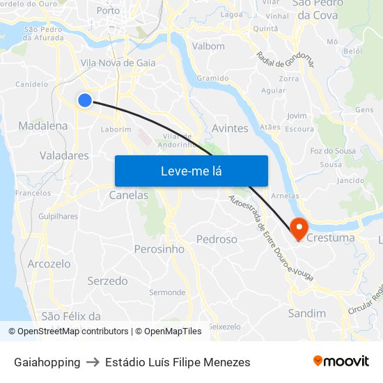 Gaiahopping to Estádio Luís Filipe Menezes map