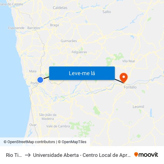 Rio Tinto to Universidade Aberta - Centro Local de Aprendizagem map