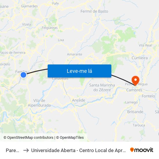 Paredes to Universidade Aberta - Centro Local de Aprendizagem map