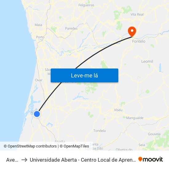 Aveiro to Universidade Aberta - Centro Local de Aprendizagem map