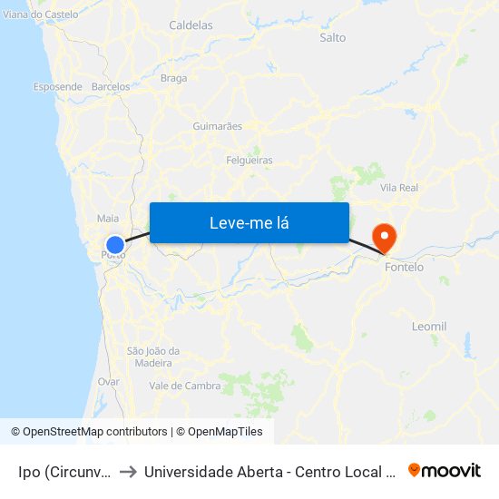 Ipo (Circunvalação) to Universidade Aberta - Centro Local de Aprendizagem map