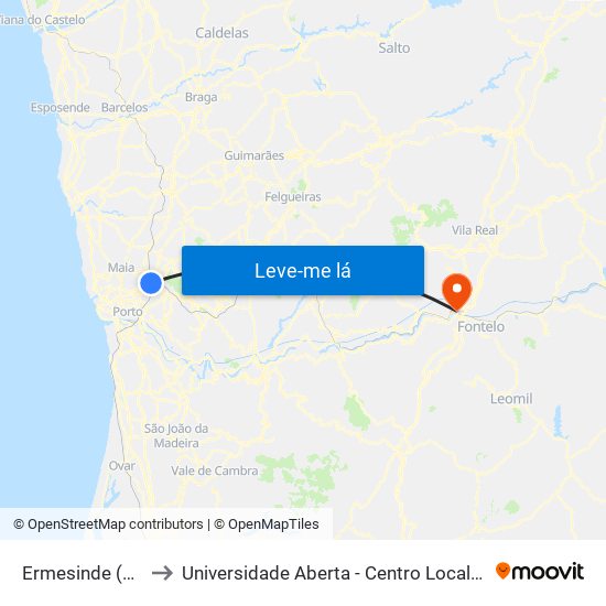 Ermesinde (Estação) to Universidade Aberta - Centro Local de Aprendizagem map