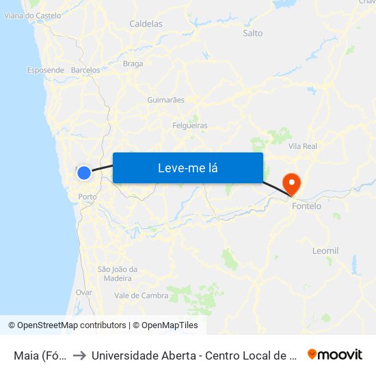 Maia (Fórum) to Universidade Aberta - Centro Local de Aprendizagem map