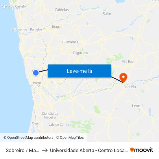 Sobreiro / Maia (Plaza) to Universidade Aberta - Centro Local de Aprendizagem map