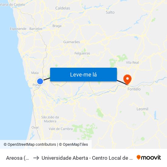 Areosa (Feira) to Universidade Aberta - Centro Local de Aprendizagem map