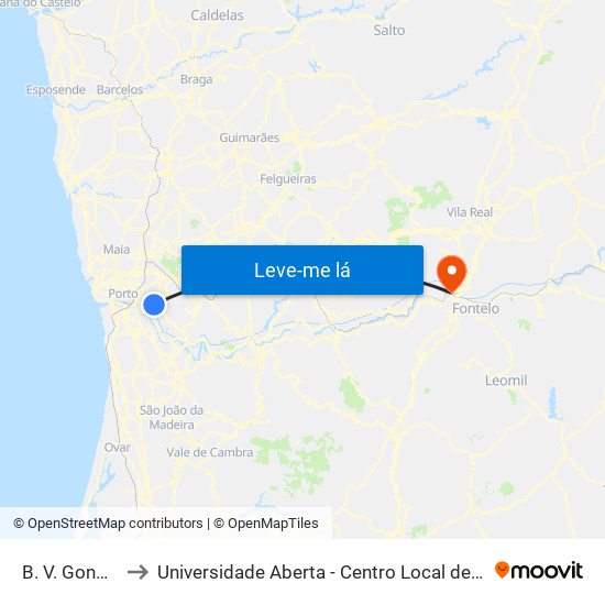 B. V. Gondomar to Universidade Aberta - Centro Local de Aprendizagem map