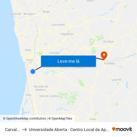 Carvalhos to Universidade Aberta - Centro Local de Aprendizagem map
