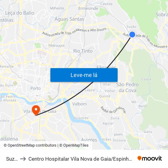 Suzão to Centro Hospitalar Vila Nova de Gaia / Espinho Unidade II map