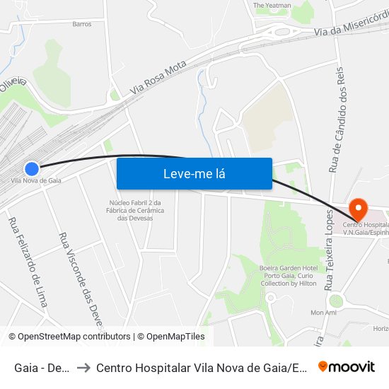 Gaia - Devesas to Centro Hospitalar Vila Nova de Gaia / Espinho Unidade II map