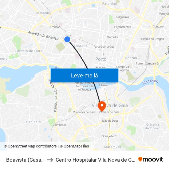 Boavista (Casa da Música) to Centro Hospitalar Vila Nova de Gaia / Espinho Unidade II map