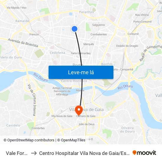 Vale Formoso to Centro Hospitalar Vila Nova de Gaia / Espinho Unidade II map