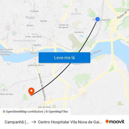 Campanhã (Estação) to Centro Hospitalar Vila Nova de Gaia / Espinho Unidade II map