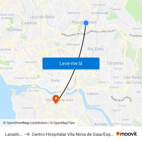 Lavadouros to Centro Hospitalar Vila Nova de Gaia / Espinho Unidade II map