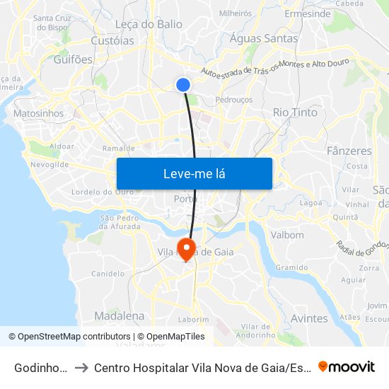 Godinho Faria to Centro Hospitalar Vila Nova de Gaia / Espinho Unidade II map