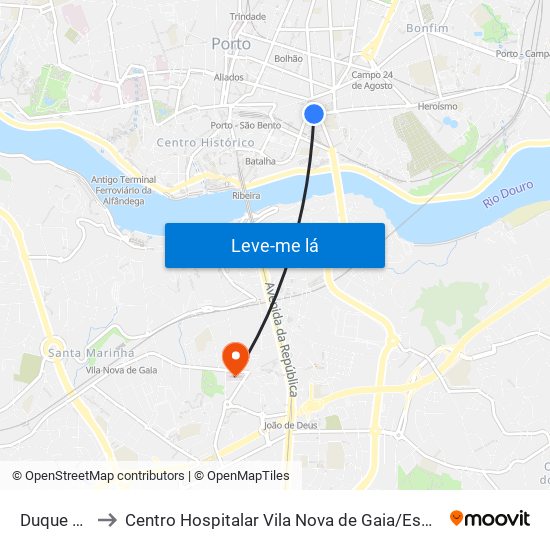 Duque Loulé to Centro Hospitalar Vila Nova de Gaia / Espinho Unidade II map