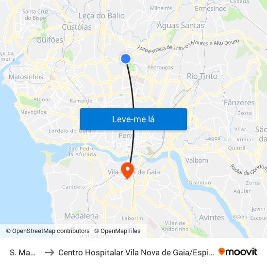 S. Mamede to Centro Hospitalar Vila Nova de Gaia / Espinho Unidade II map