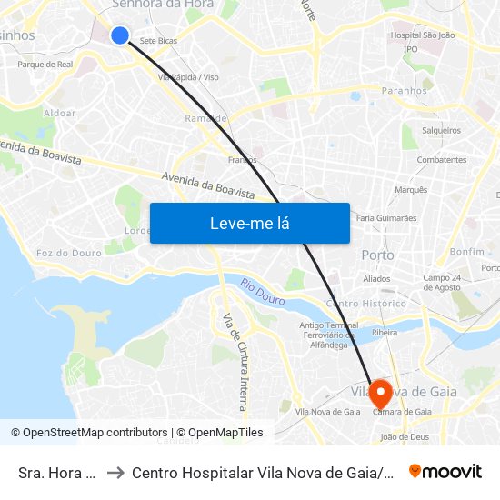 Sra. Hora (Hiper) to Centro Hospitalar Vila Nova de Gaia / Espinho Unidade II map