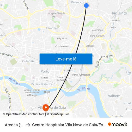 Areosa (Feira) to Centro Hospitalar Vila Nova de Gaia / Espinho Unidade II map